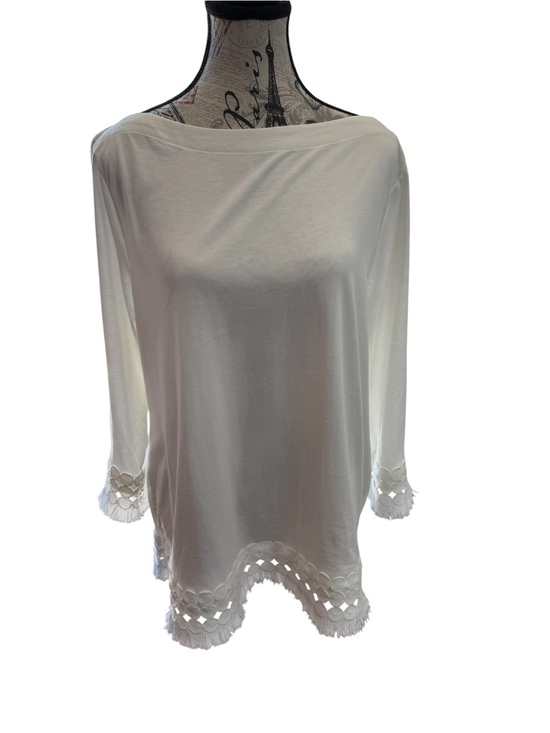 Talbots Tops - Talbots White Boatneck Tunic with Crochet & Tassel Hem